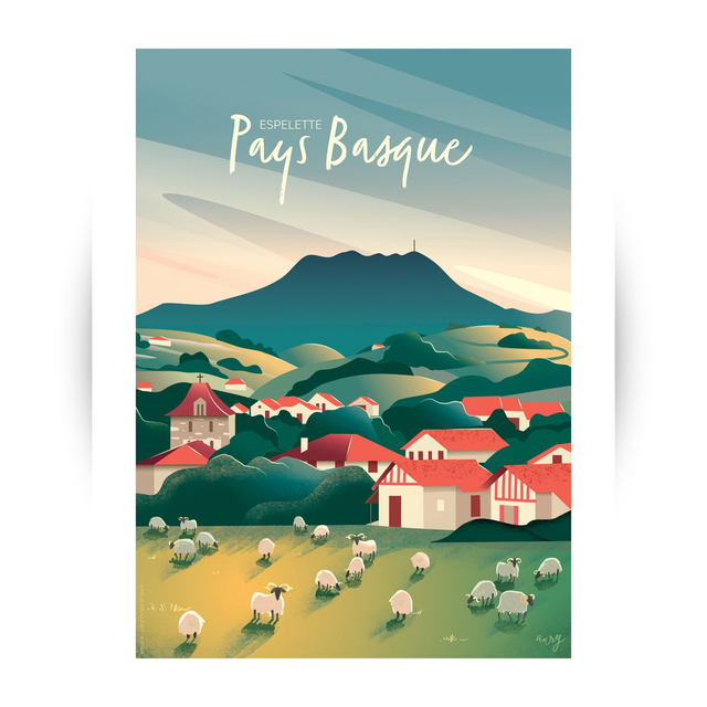 Affiche Pays Basque, Espelette 30x40 cm [Edition Limitée]