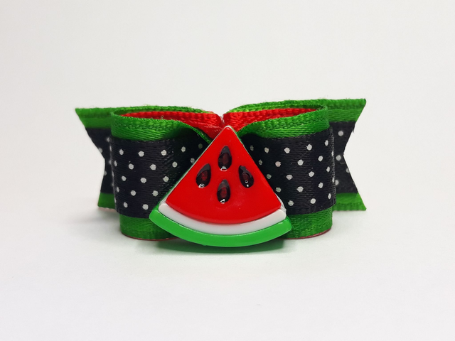 Noeud pour chien fantaisie- vert et rouge-pois-pastèque