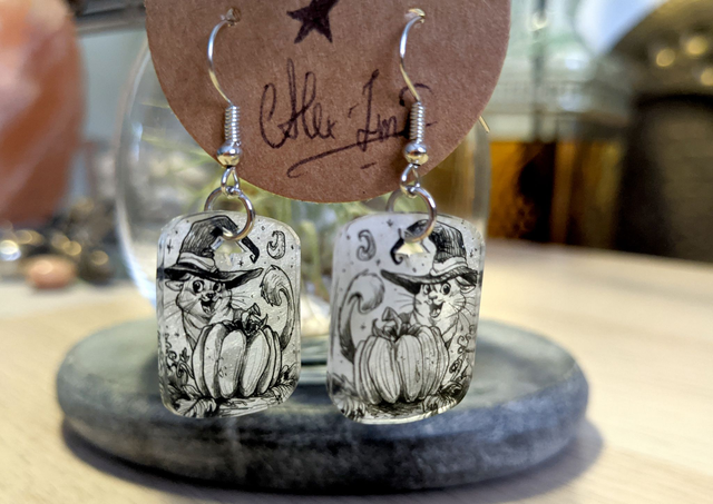 Pré-commande _ Boucles d&#039;oreilles, Chat d&#039;Halloween 