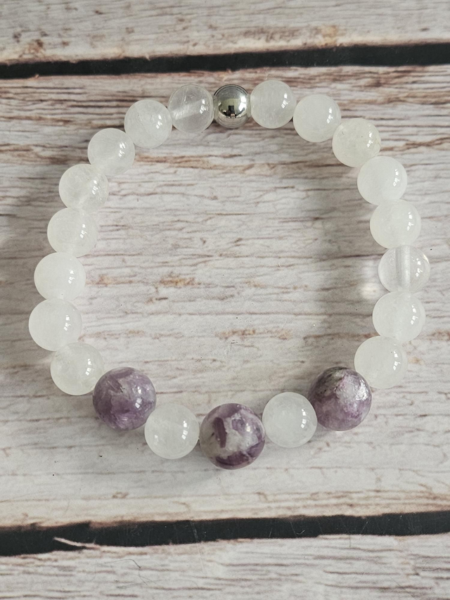 Bracelet duo Lépidolite &amp; Quartz laiteux