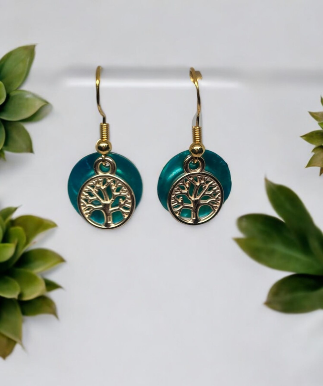 Boucles d'oreille arbre vie turquoise
