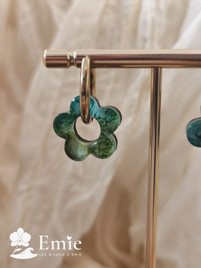 Parure duo - Émeraldine ✨ Nuances de vert - Résine Epoxy