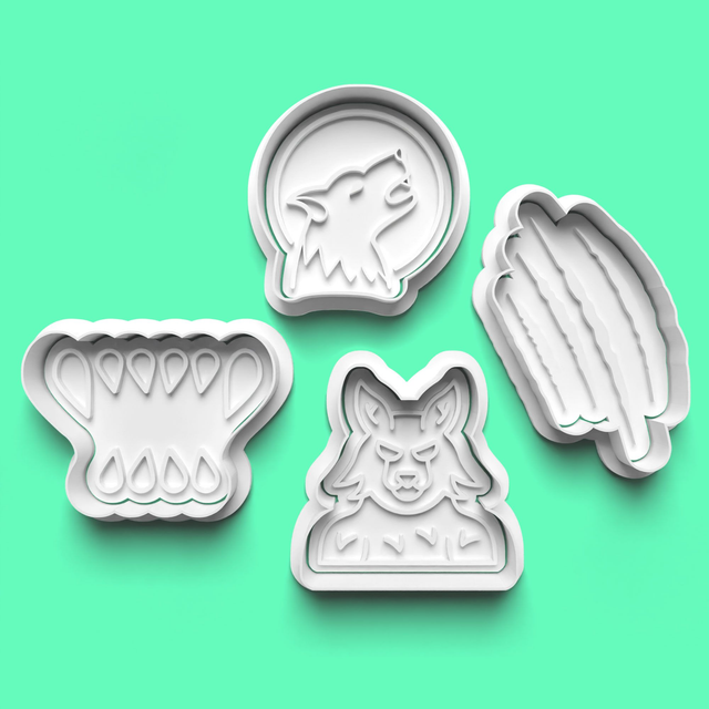 Halloween Werewolf Cutter Embosser Set of 4 Cookie Cutters &amp; Stamps Biscuit Mould Debossed (2)