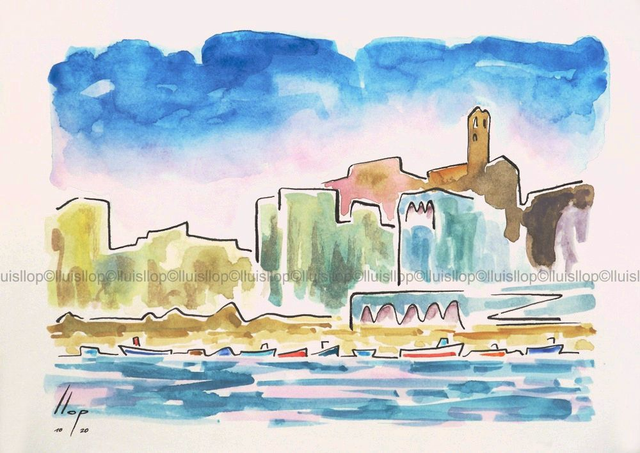 coses de l'Ametlla, aquarel·la original 21x30 - vista general del port