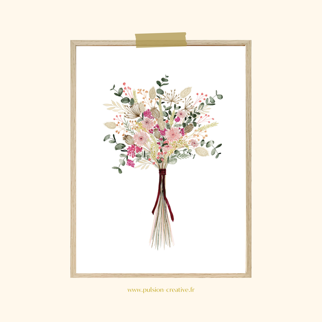 Affiche aquarelle 30x40 cm Bouquet FLEURS SÉCHÉES