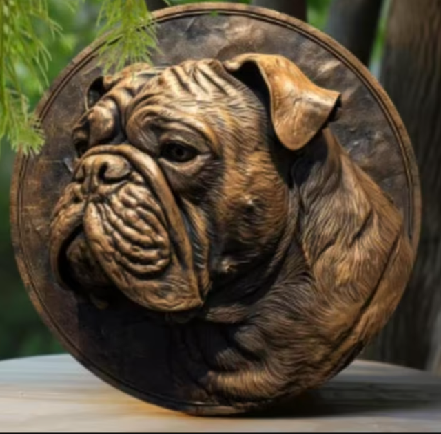 Vintage rond metalen bord Bulldog (20cm)
