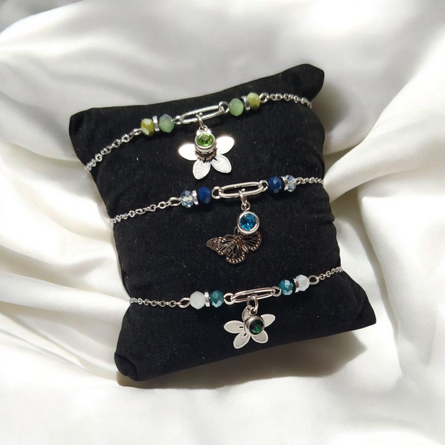 Bracelet acier inoxydable et strass vert et argenté