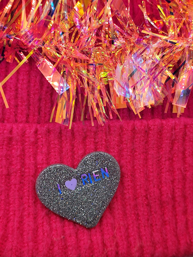 Broche cœur à paillettes - message : I LOVE RIEN
