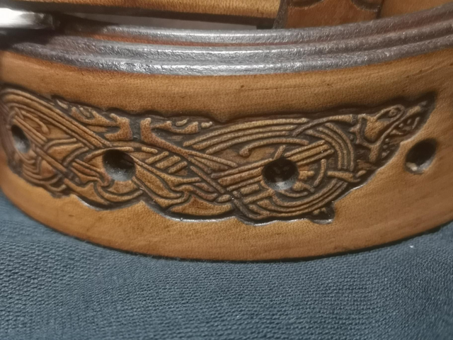 Celtic Dogs Embossed tan belt 1.5" (38mm)