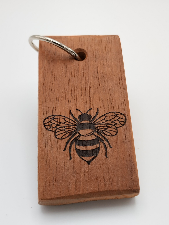 Wooden keyring - bee and beehive