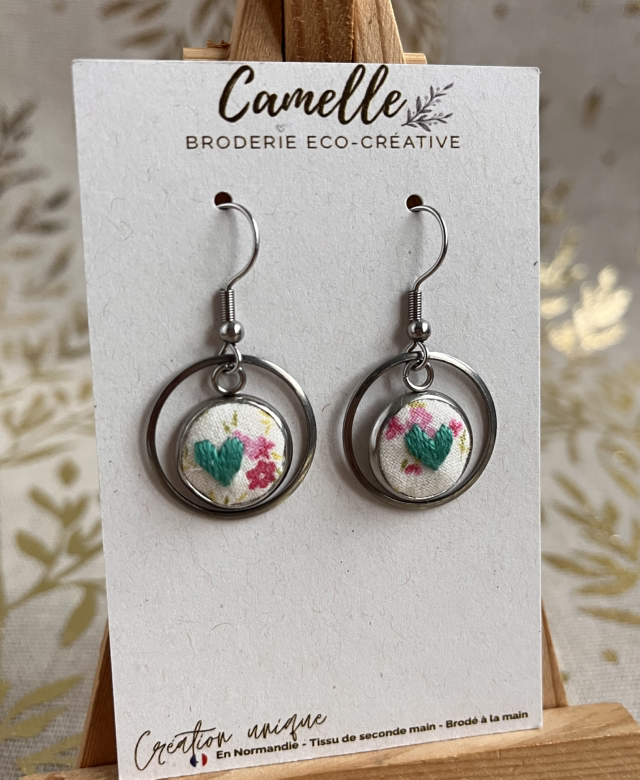 Petit boucle d’oreilles (argent) fleuri/vert