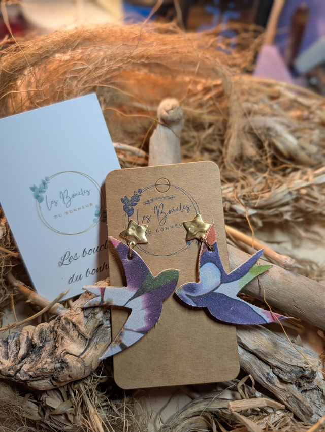 Boucles d'oreilles Hirondelle fleurie h002