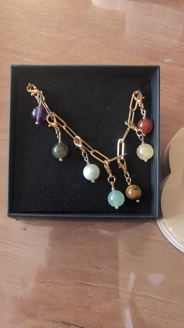 Bracelet 7 chakras breloques doré