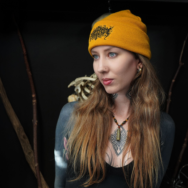 "Existentialist" Embroidered Beanie - MUSTARD YELLOW