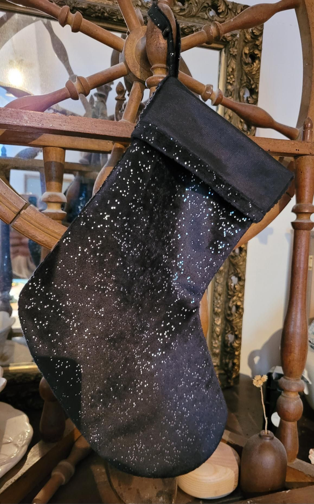 Chaussette de Noël toute douce noire à paillettes 