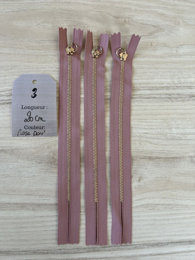 Fermetures éclair métallique rose doré 20cm