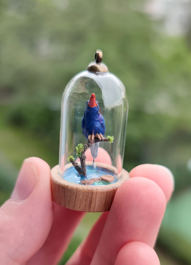 Numfor Kingfisher - one of a kind miniature diorama jewelry
