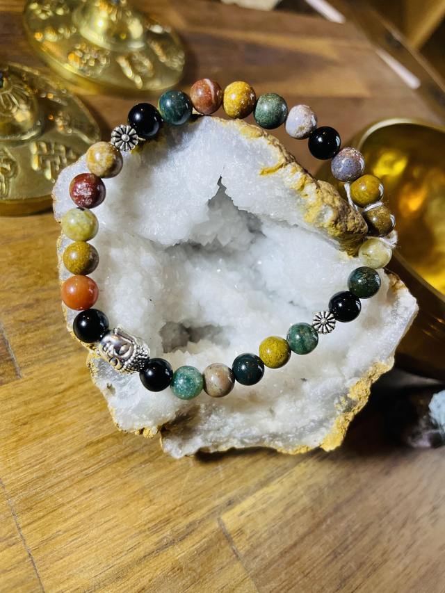 🦋🐎🐲 Bracelet en Jaspe orbiculaire et Onyx