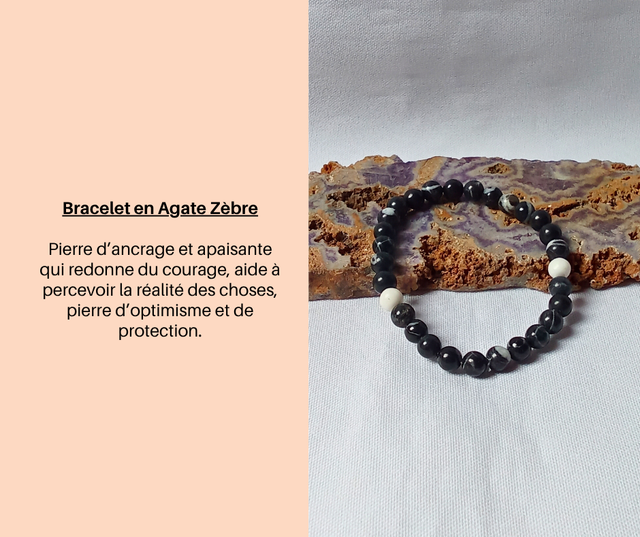 215- Bracelet en Agate Zèbre- 6 mm