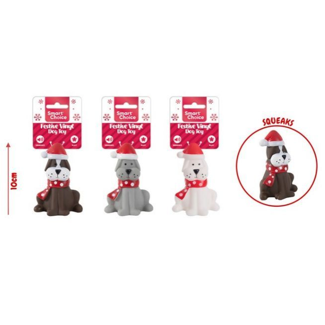 Smart Choice Christmas Squeaky Vinyl Festive Pooch Dog Toy 10cm Assorted Colours - only £1.99 each