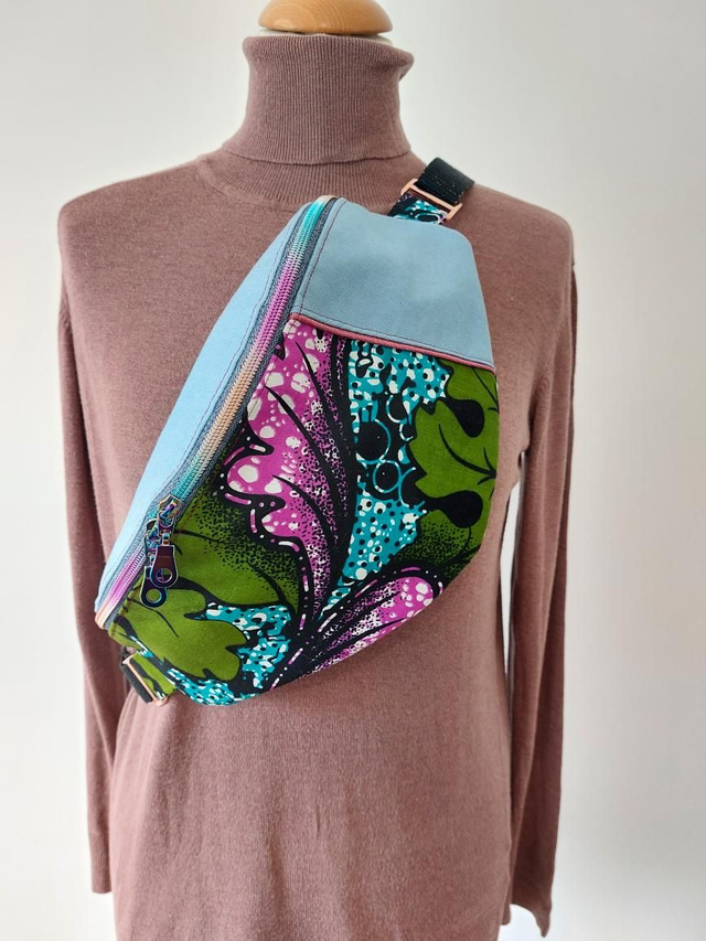 Sac banane en Jeans et Wax