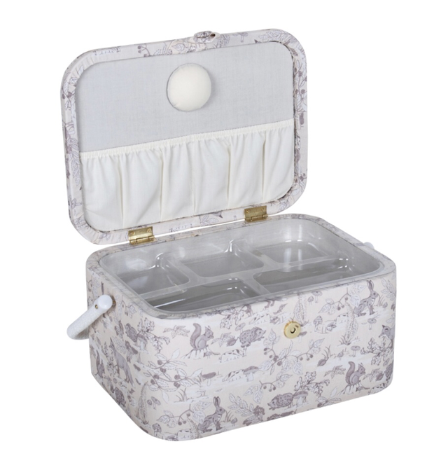 Sewing Box (L): Oval: Woodland Toile 