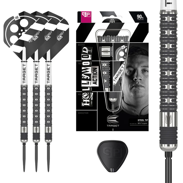 24g HOLLYWOOD ACTION 90% TUNGSTEN SP STEEL TIP DARTS BY TARGET