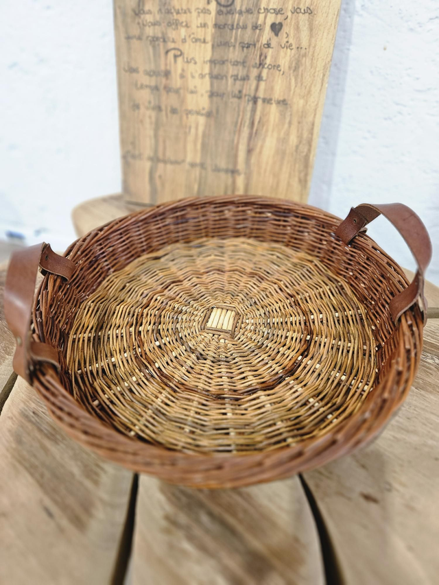 Plateau osier brut anses cuir