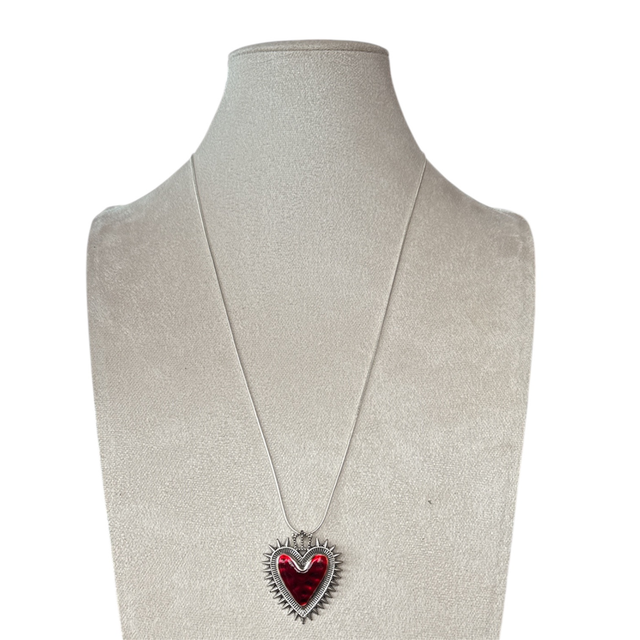 Collana lunga cuore spinato rosso 26AA-3