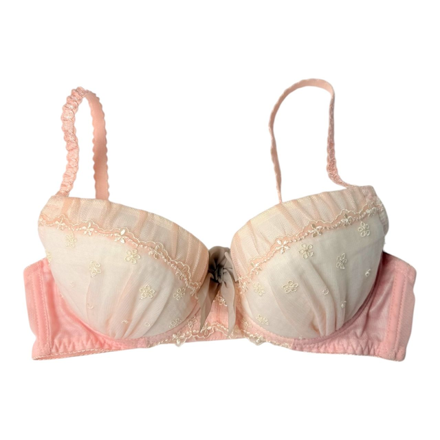 Peachy pink tulle embroidered Japanese Bra UK 32B  