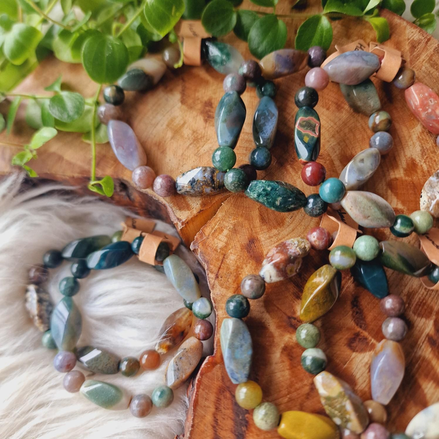 Ocean Jasper Twisted Mixed Beaded Bracelet 