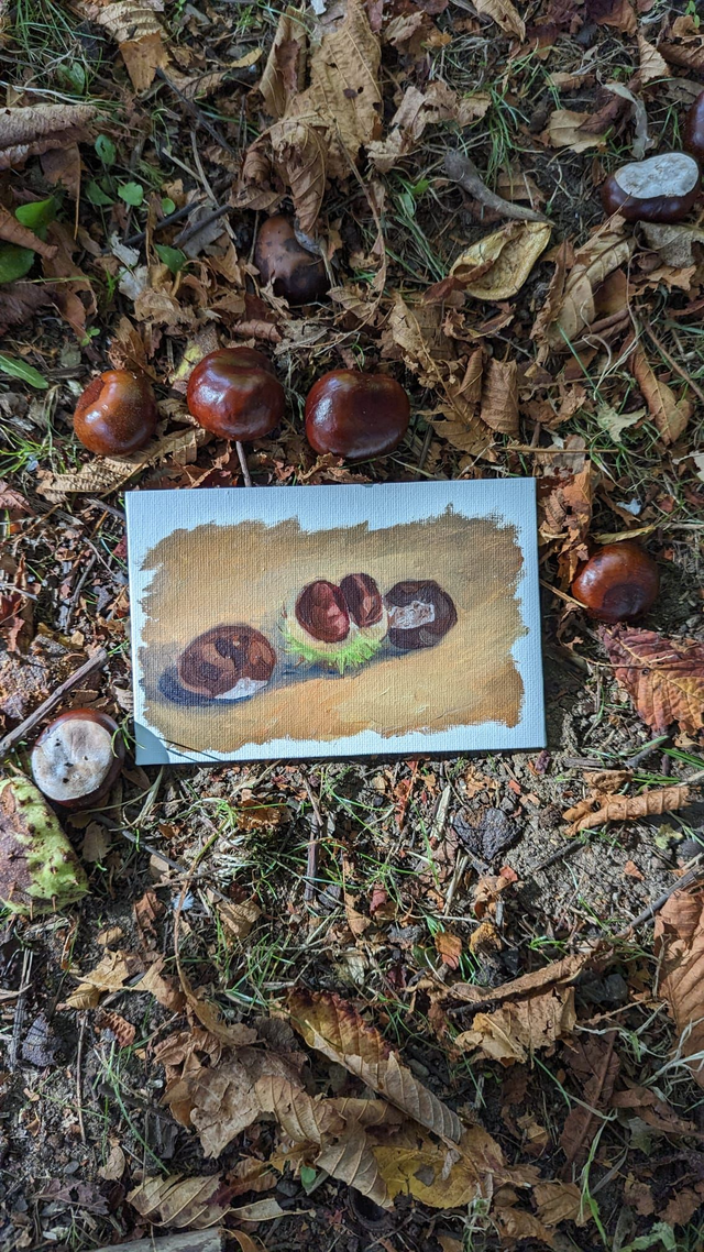 Peinture à l&#039;huile - marrons d&#039;automne