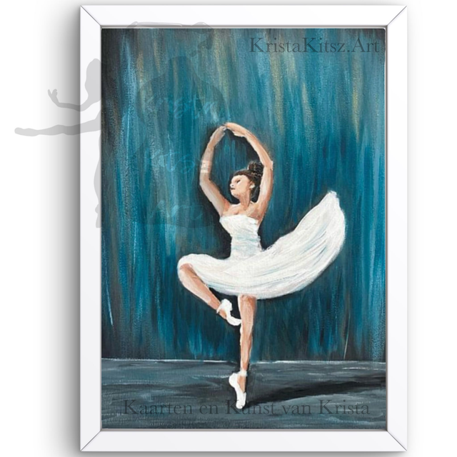 Ballerina schilderij in kleur zwanenmeer,, mooie print in kleur | schilderij van Krista Kitsz Art