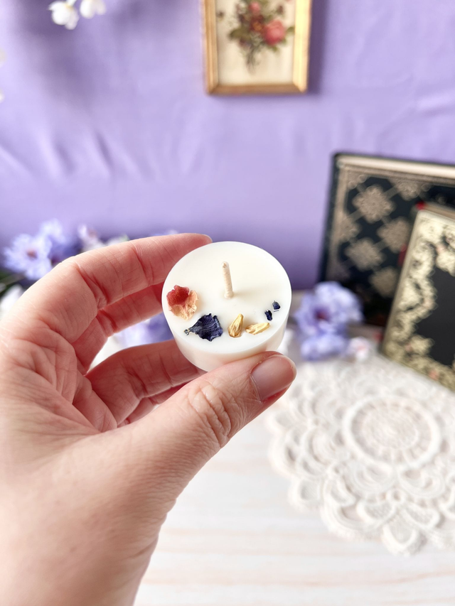 💜 Mini bougie fleurie - parfum Douce Lueur (à l'unité)