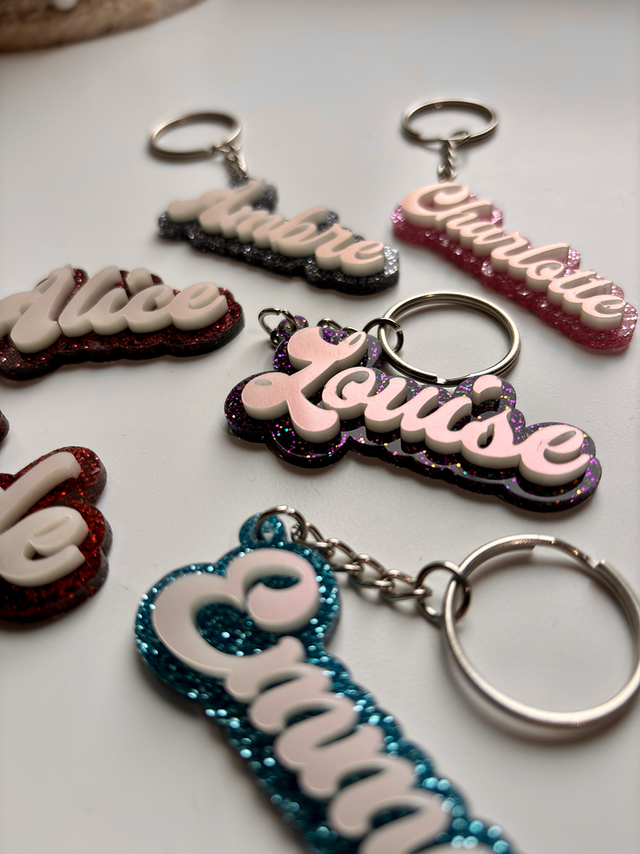 Porte clés  prénom paillettes personnalisés 