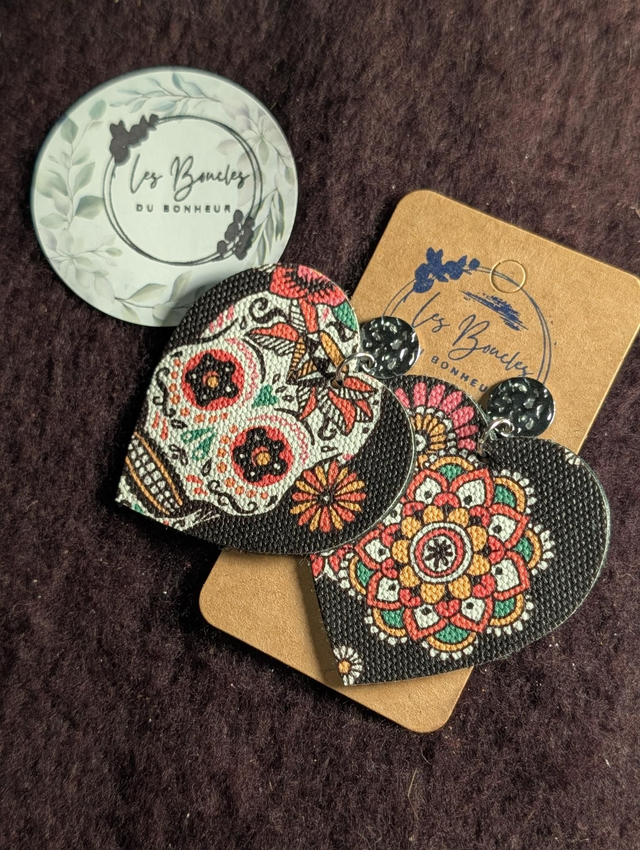 Boucles d'oreilles Coeur ❤️ c009 (tête de mort)