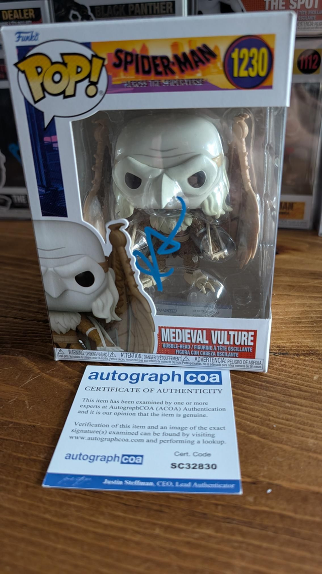 Funko Pop Marvel Spider-Man Across the Spider-verse Medieval Vulture 1230 Signed by Jorma Taccone with ACOA