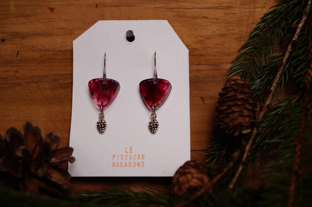Boucles d'oreilles - Pomme de pin - Rouge