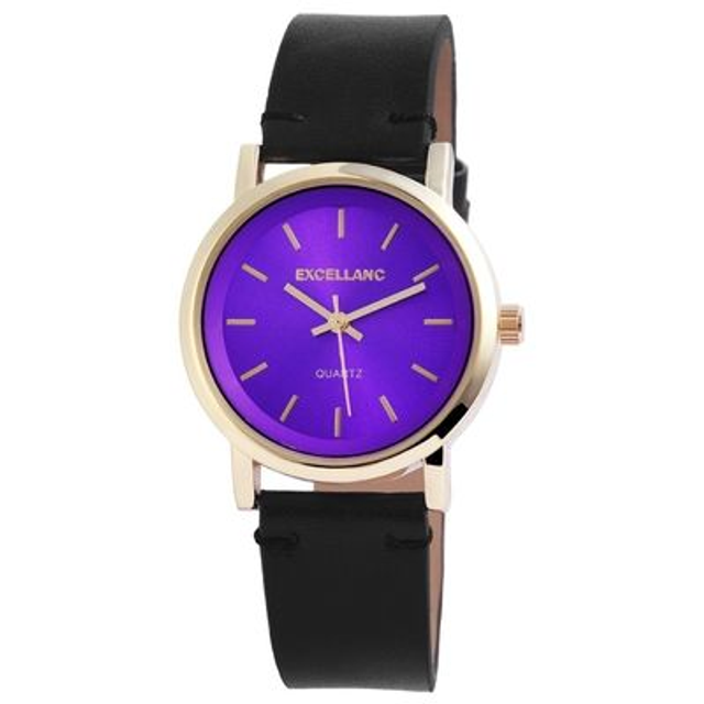 Montre marque Excellanc bracelet cuir noir femme