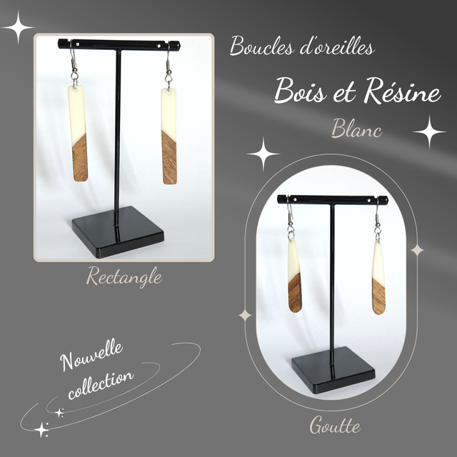 Boucles d&#039;oreilles BLANC en Bois &amp; Résine