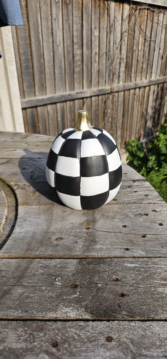 Black &amp; White Chequered Ceramic Pumpkin