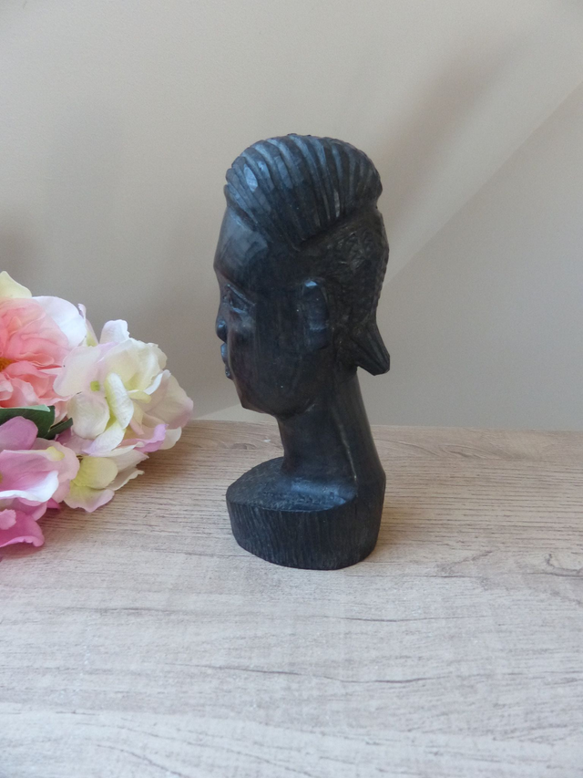 Buste sculpture africaine en bois brut fait main vintage décoration voyage souvenir artisanat afrique, Idée ambiance intérieur Africaine