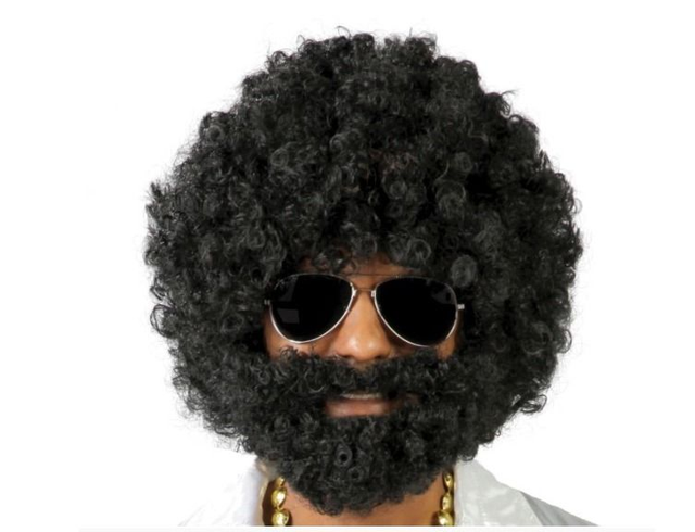 Carnevale ,   4869  PARRUCCA AFRO CON BARBA NERA IN SCATOLA
