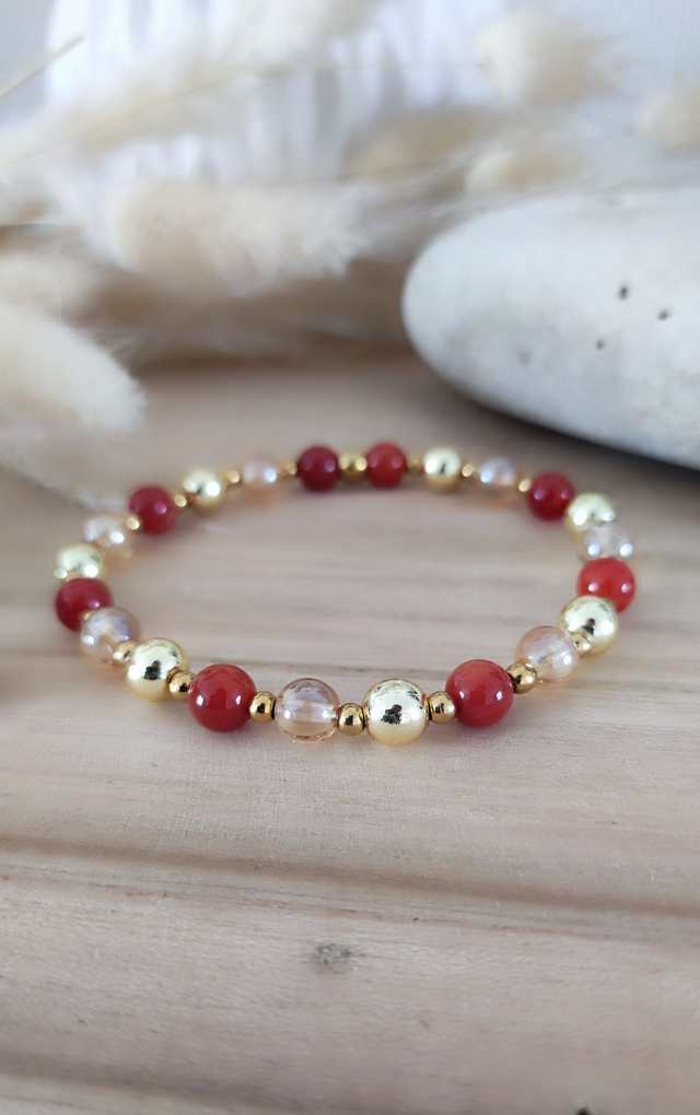 Bracelet "Solaire" Hématite dorée et Cornaline