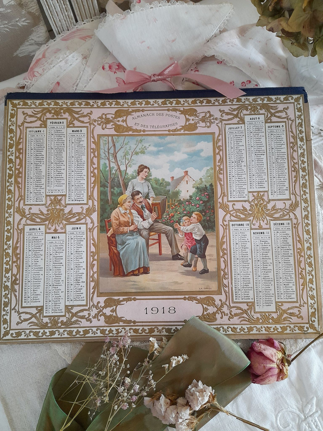 Calendrier avec chromolithographie de 1918