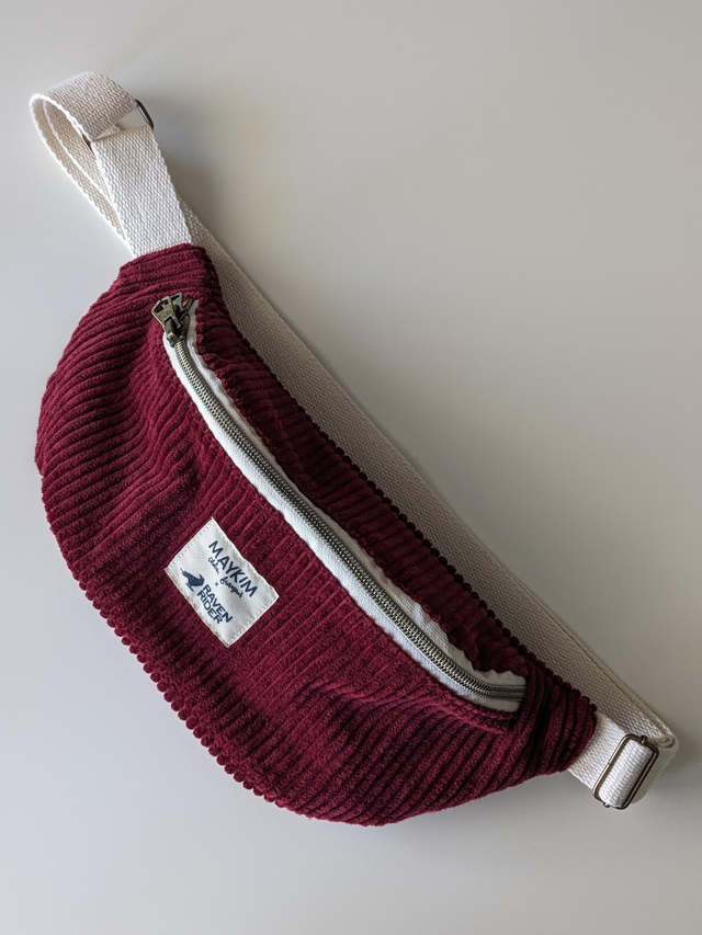 Sac banane velours bordeaux (sangle beige)