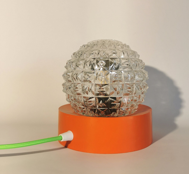 Lampe salon chevet bureau vintage boule verre transparent orange