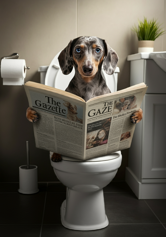 Dacshund on the Toilet Framed Canvas