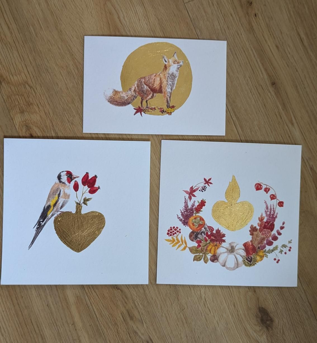 Lot cartes automne dorure main