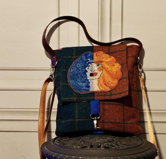 Harris Tweed hand embroidered goddess Persephone bag